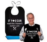Adult Bibs for Elderly Washable, Snap Button Neck Closure Belt Bibs for Adults with Food Collector Easy Clean Waterproof Adult Bibs for Men Funny