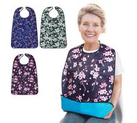 Adult Bibs For Elderly Women, 3pcs Dinning Bibs For Adults Senior Citizens Washable, Reusable Mealtime Clothing Protectors with Crumb Catcher