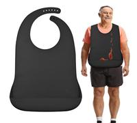 Adult Bibs for Men Women Washable Silicone Adult Bibs for Obese and Large-sized Elderly with Crumb Catcher (Black/Plus Size)