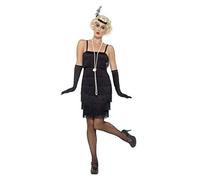 Adult Black Fringed Flapper Dress & Accessories 1920's Fancy Dress Costume