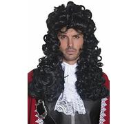 Adult Black Long Curly Pirate Captain Hook or Renaissance King Fancy Dress Wig