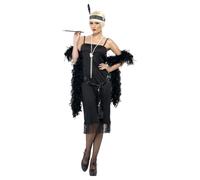 Adult Black Long Flapper Dress & Accessories 1920's Fancy Dress Costume