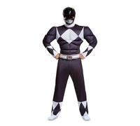 Adult Black Power Rangers Muscle Costume Men`s Superhero Fancy Dress Size XL