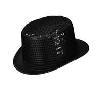 Adult Black Sequin Top Hat Glitter Fancy Dress Magician Ringmaster Hat
