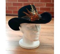 Adult Black Stetson Hat & Feather Fancy Dress Halloween Voodoo Western Cowboy