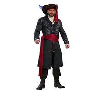 Adult Blackbeard Pirate Fancy Dress Costume Mens, Black High Seas Swashbuckler Captain Halloween Outfit X-Large