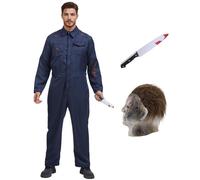 Adult Blue Jumpsuit Costume Men Halloween Costumes Scary Movie Serial Killer Cosplay Coveralls Outfit Set with Knife Prop SV046S