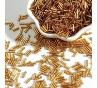 Adult Bracelet Making Kit, Glass Bugle Tube Beads, Spacer,100pcs/Lot 2x7mm Czech Seed Long Round Silverline Bugles Loose for Clothing Accessories(Gold)