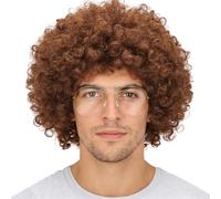 Adult Brown Afro Curly Wig, Funky Disco Style Plastic Glasses, Perfect for 1970s Fancy Dress, Halloween Costume Accessory, Retro Themed Party, Role Play