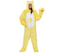 Adult Care Bears Funshine Bear Fancy Dress Costume Unisex, Faux Fur Yellow Classic Smiling Sun Care Bear Onesie Small