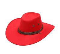Adult Casual Solid Summer Western Fashion Cowboy Sun Hat Wide Brim Travel Sun Cap Comically Large Hat (Red, One Size)