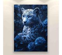 Adult Challenge Jigsaw Puzzle 500 Pieces Blue Roses and Leopard Print Casual Large Size Puzzle Toy Intellectual Decompression and Home Decoration