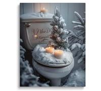 Adult Challenge Puzzle 1000 Pieces Christmas Festive Snowy Bathroom with Candles and Mini Christmas Tree. Humorous and Fun Seasonal Items to Spread Holiday Cheer in Your Bathroom.
