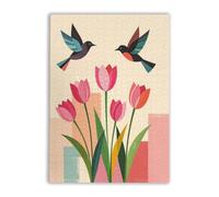 Adult Challenge Puzzle 500 Pieces A Couple Bird The Pink Tulips Abstract Family Fun and Casual Beginner Puzzles Educational