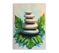 Adult Challenge Puzzle 500 Pieces Stack spa Stones Massage Green Palm Leaf Podium Natural ecofriendly Suitable for Those Who Like Challenging Family Leisure and Entertainment Toys
