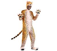 Adult Cheetah Halloween Costume | Fuzzy Jumpsuit with Headpiece, Mitts, & Shoe Covers | Wild Animal Outfit, Multicolor, Medium