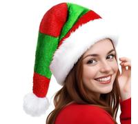 Adult Christmas Elf Hat - Red & Green Plush Elf Hats, Unisex Festive Headwear for Christmas, New Year Holiday Parties, Adult Holiday Costume Accessories