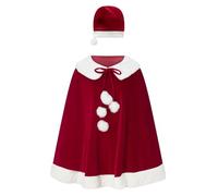 Adult Christmas Hooded Cape Mrs Santa Claus Cloak Red Velvet Christmas Shawl Cape Xmas Fancy Dress Costume Santa Hat Shawl Outfit (A-Red, One Size)