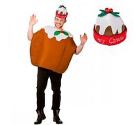 Adult Christmas Pudding Costume + Hat : Unisex Xmas Food Novelty Fancy Dress