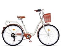 Adult City Bikes Classic Beach Cruiser Bike, Steel Frame, Step Over Or Through Option, 24 Inch 21 Speed Bicycle