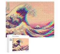 Adult Classic Jigsaw Puzzle, Glitch Hokusai, 500 PCS