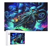 Adult Classic Jigsaw Puzzle, Octopus Attacking Ship in Dark Ocean, 1000 PCS