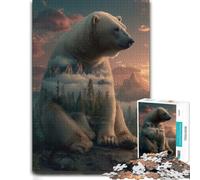 Adult Classic Jigsaw Puzzle, Polar Bear Double Exposure Landscape, 500 PCS