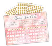 Adult Cleaning Chore Chart with Gold Star Stickers, A4 Daily Housework Reward Chart, 10 W leaning Habit Tracker, Pink Wall Chore Planner for Home, Bedroom, Kitchen & Household Routine