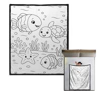 Adult Coloring Blankets | Marine Animals Theme Rug | 150 x 127 cm Marine Animals Theme Blanket Coloring DIY | For Adults, Women, Teenagers, Sofa, Bed, Bedroom, Autumn, But