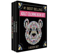 Adult Coloring Books Set - 3 Books for Grownups With 120 Unique Animals, Scenery & Mandalas Designs for Relaxation
