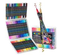 Adult Coloring Pens, Creative Writing Pens, Double Fine Tip and Brush Pens with 48 Colors for Adults and Children Ideal for Art Projects on Glass and Wood