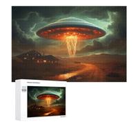 Adult Colourful Jigsaw Puzzle, UFO Flying Over Farm, 1000 PCS