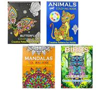 Adult Colouring Book 4 Pack 80 Page Total Animal Mandala Butterfly Bird Patterns Coloring Pad for Adults Relaxation Stress Relief