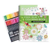 Adult Colouring Book Set for Women: Coloring Book for Adults Relaxation with 36 Colors Mrakers, Spiral Stress Relief Coloring Book with 30 Pattern Included Inspirational Flower Mandala, Gift for Women