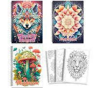 Adult Colouring Books Set of 3 for Women and Girls Mandala Animal Mushroom 69 Patterns Spiral Bound Colour Book for Men Teen to Stress and Anxiety Relief