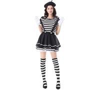 Adult Comedy Clown Mime Actor Cosplay Costumes Woman Suspender Fluffy Skirt Party Stage Halloween Costume,Black,M