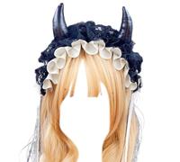 Adult Cosplay Devil Horn Shape Hairband Pleated Lace Hair Hoop Masquerades Party Music Festivals Role Play Headpieces