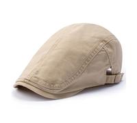 Adult Cotton Beret Dad Casual Newsboy Hat Big Head Man Oversize Flat Peak Painter Cap(Khaki,XL Head 60-64cm)