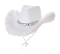 Texan Cowgirl Hat Sequins Feathers Hen Night Fancy Dress - White