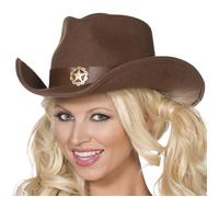 Smiffys Fever Wild West Cowboy Hat, Brown Felt with Gold Star Detail, Fever Accessories Fancy Dress, Cowboy Dress Up Hats