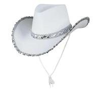 Adult Cowboys Hat Women's Masquerade Party Trimmed Cowboy Hat Plain Colours Cowboy Cap Light Up Sequin Cowgirl Hats Unisex Fancy Dress Party Accessory White