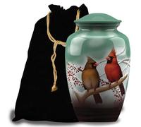 Adult Cremation URNS for Ashes- Cardinal Couple Birds Cremation Urns for Human Ashes - Completely Handcrafted with Volume 200 Cu. in. with Velvet Protection Bag.