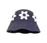 Adult Crochet Flower Bucket Hat Foldable Wide Brims Fisherman Breathable Hats for Women Hat for Large Head Hats for Women Multiple Color Gray