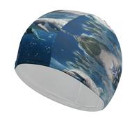 Adult Cute Dolphins Swim Cap Unisex High Elasticity Swimming Cap Non-Slip Recreational Training Cap Suitable for Long Short Thick Curly Hair African Dreadlocks
