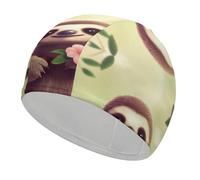 Adult Cute Sloth Swim Cap Unisex High Elasticity Swimming Cap Non-Slip Recreational Training Cap Suitable for Long Short Thick Curly Hair African Dreadlocks