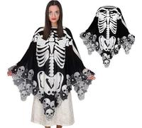 Adult Day of The Dead Trendy Halloween Skeleton Costume for Plus Size Women 2026 Bat Ghost Spiderweb Cape Witch Poncho White