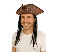 Adult Deluxe Brown Pirate Hat with Hair for Mens - Fancy Dress Costume Accessory, Halloween Party, Pirate Captain Hat, Retro Cosplay Headwear