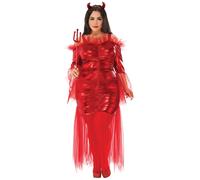 Adult DELUXE RED DEVIL Hot Lady Tulle Fancy Dress Costume Halloween Horns Ladies