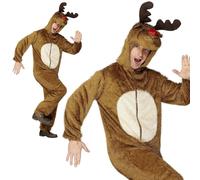 Adult Deluxe Reindeer Costume Rudolph Plush Mens Christmas Fancy Dress M L