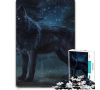 Adult Detailed Jigsaw Puzzle, Black Wolf with Blue Eyes, 1000 PCS